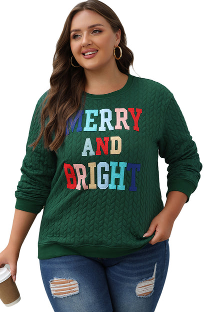 Blackish Green Merry And Bright Cable Knit Pullover Sweatshirt