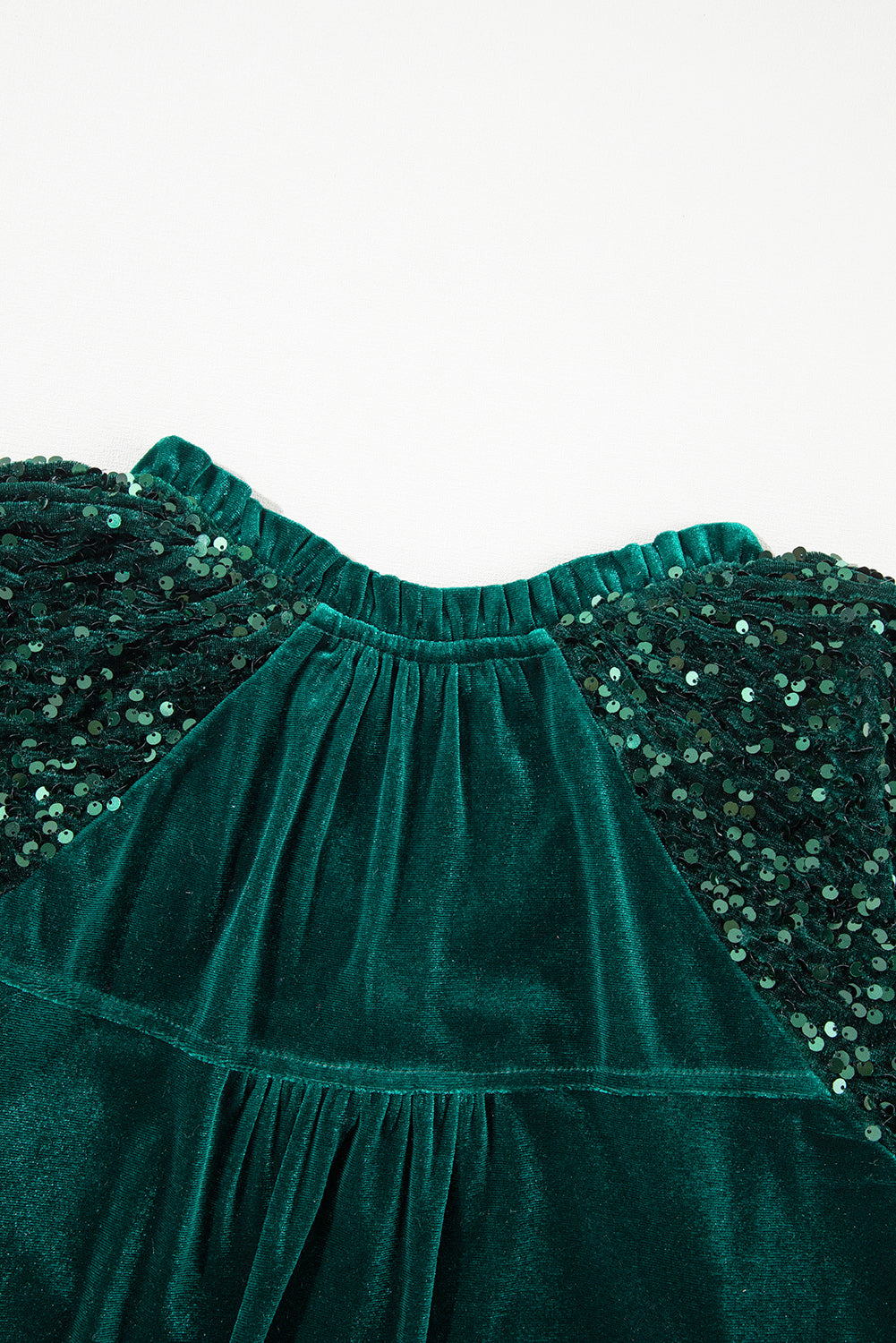 Evergreen Sequin Patchwork Sleeve Button Up Velvet Top