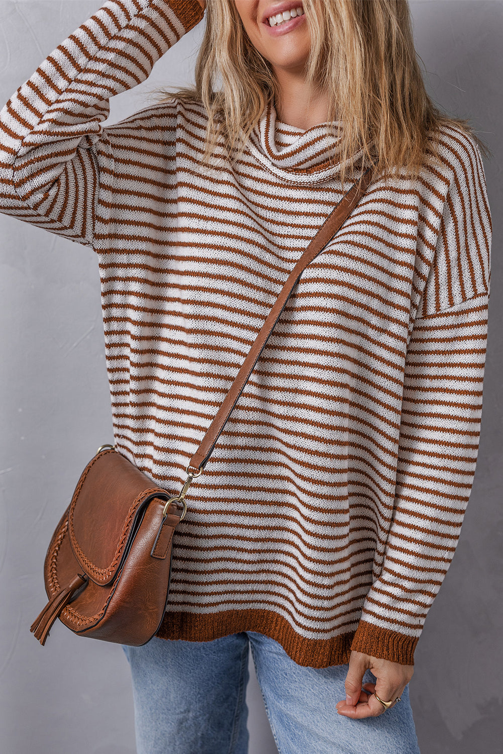 Black Striped Turtleneck Loose Sweater