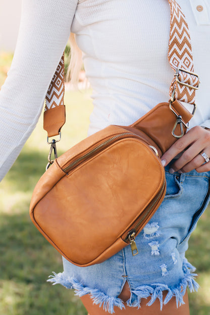 Sac poitrine à bandoulière zippé en simili cuir marron