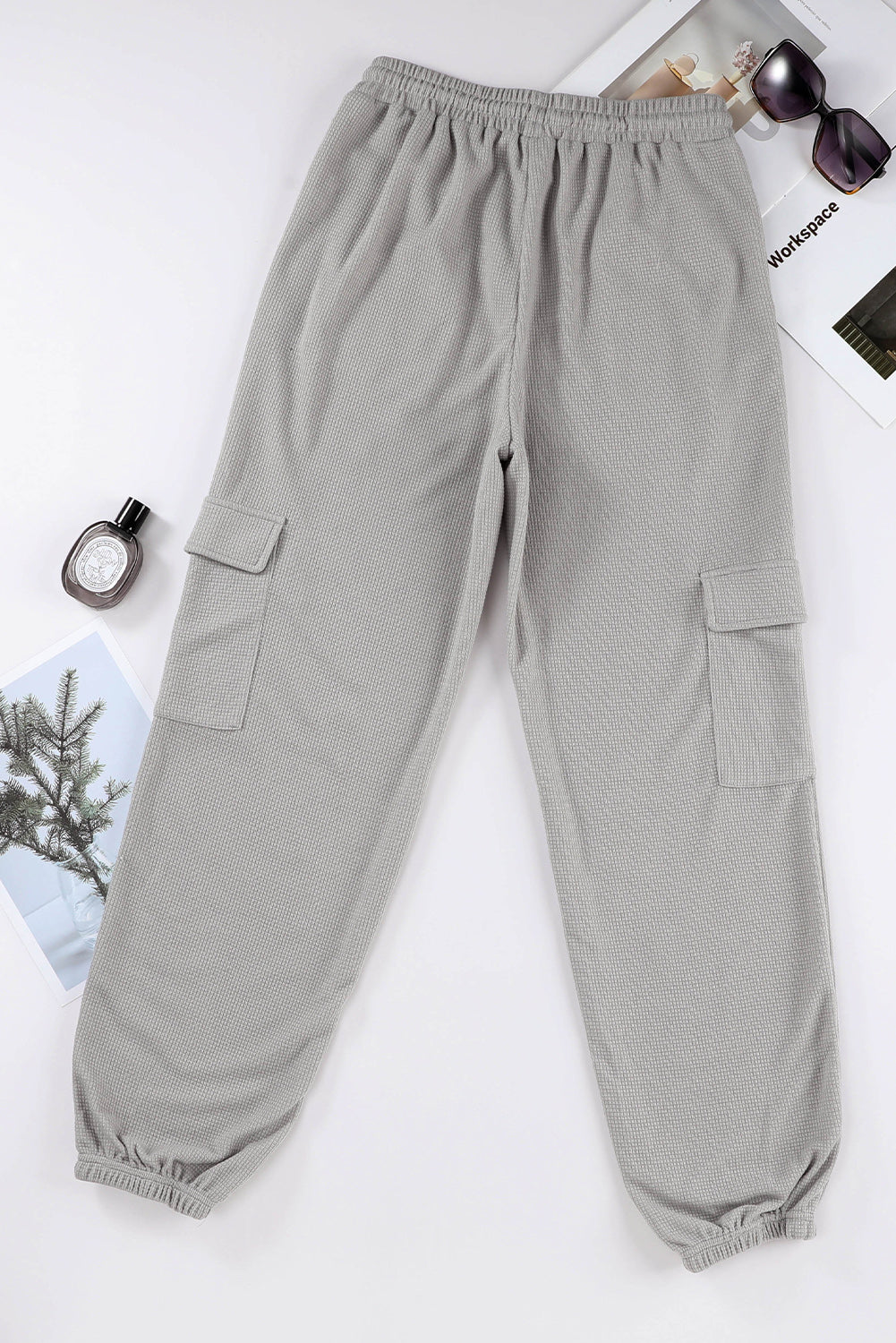 Apricot Waffle Texture Cargo Pocket Jogger Pants