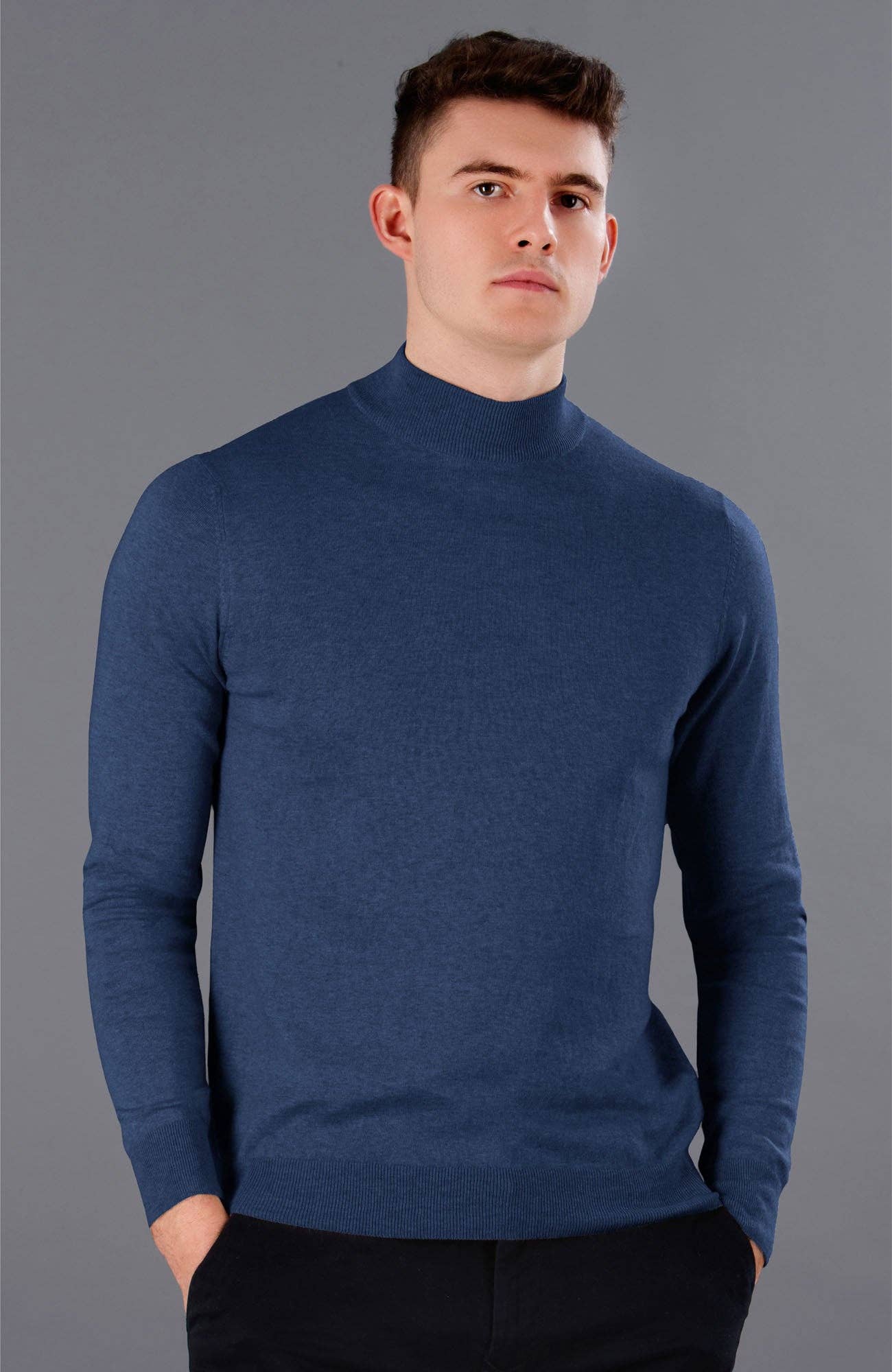 Mens Ultra Fine Cotton Mock Turtle Neck Jumper