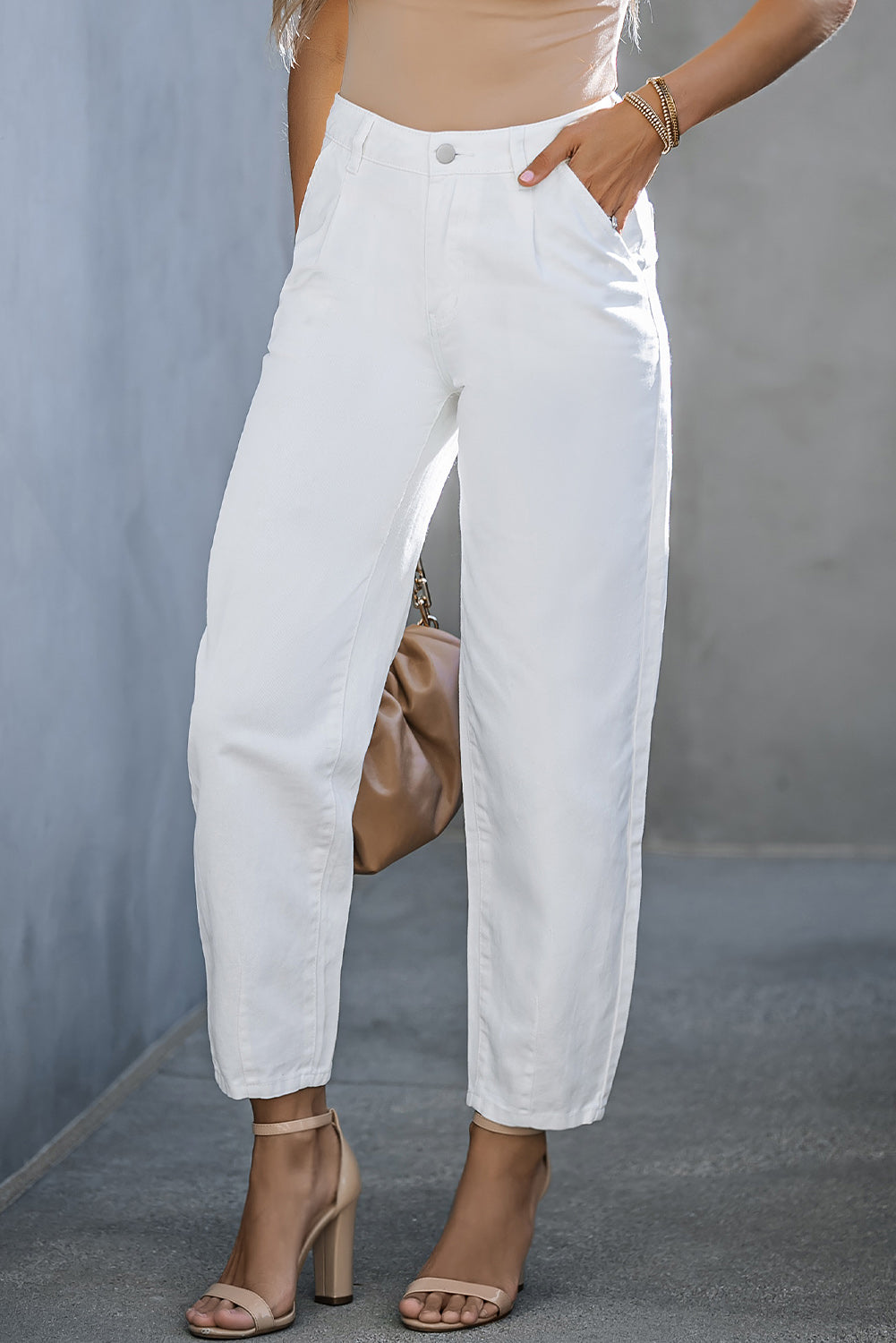 Khaki Solid High Waist Casual Pants