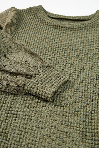 Haut en tricot gaufré à manches bulles en maille tournesol et fleurs de pêcher