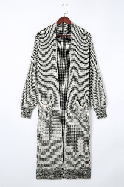 Gray Textured Knit Pocketed Duster Cardigan