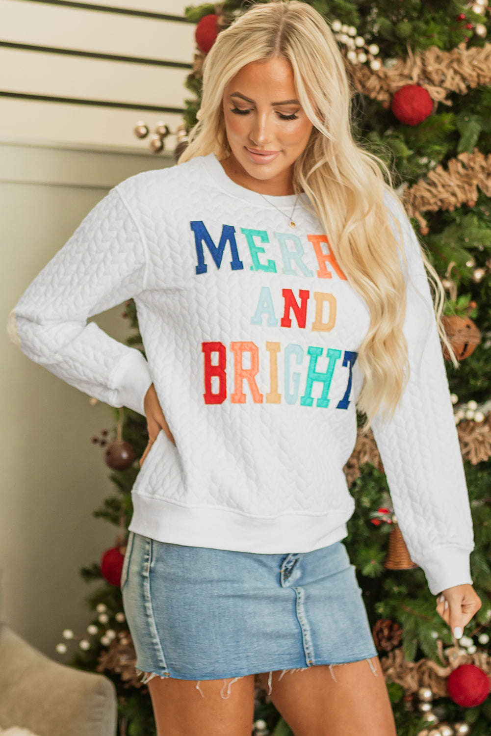 Blackish Green Merry And Bright Cable Knit Pullover Sweatshirt