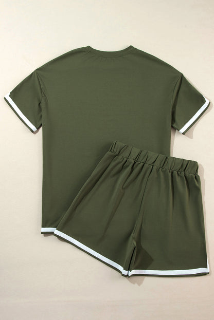 Conjunto de camiseta e shorts com acabamento contrastante verde Vineyard