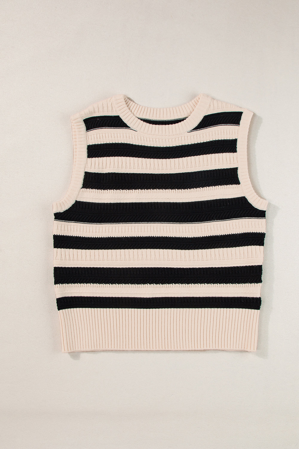 Black Stripe Ribbed Trim Knitted Tank Top