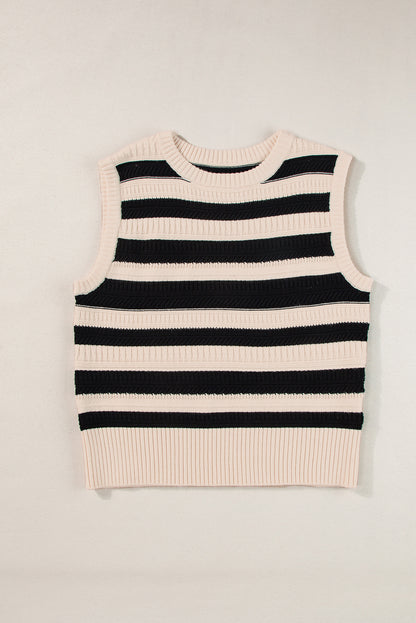 Black Stripe Ribbed Trim Knitted Tank Top