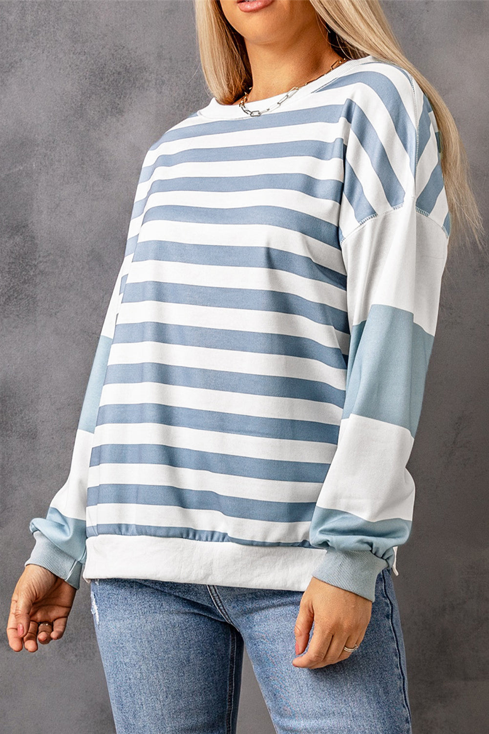 Black Stripe Drop Shoulder Striped Pullover Sweatshirt