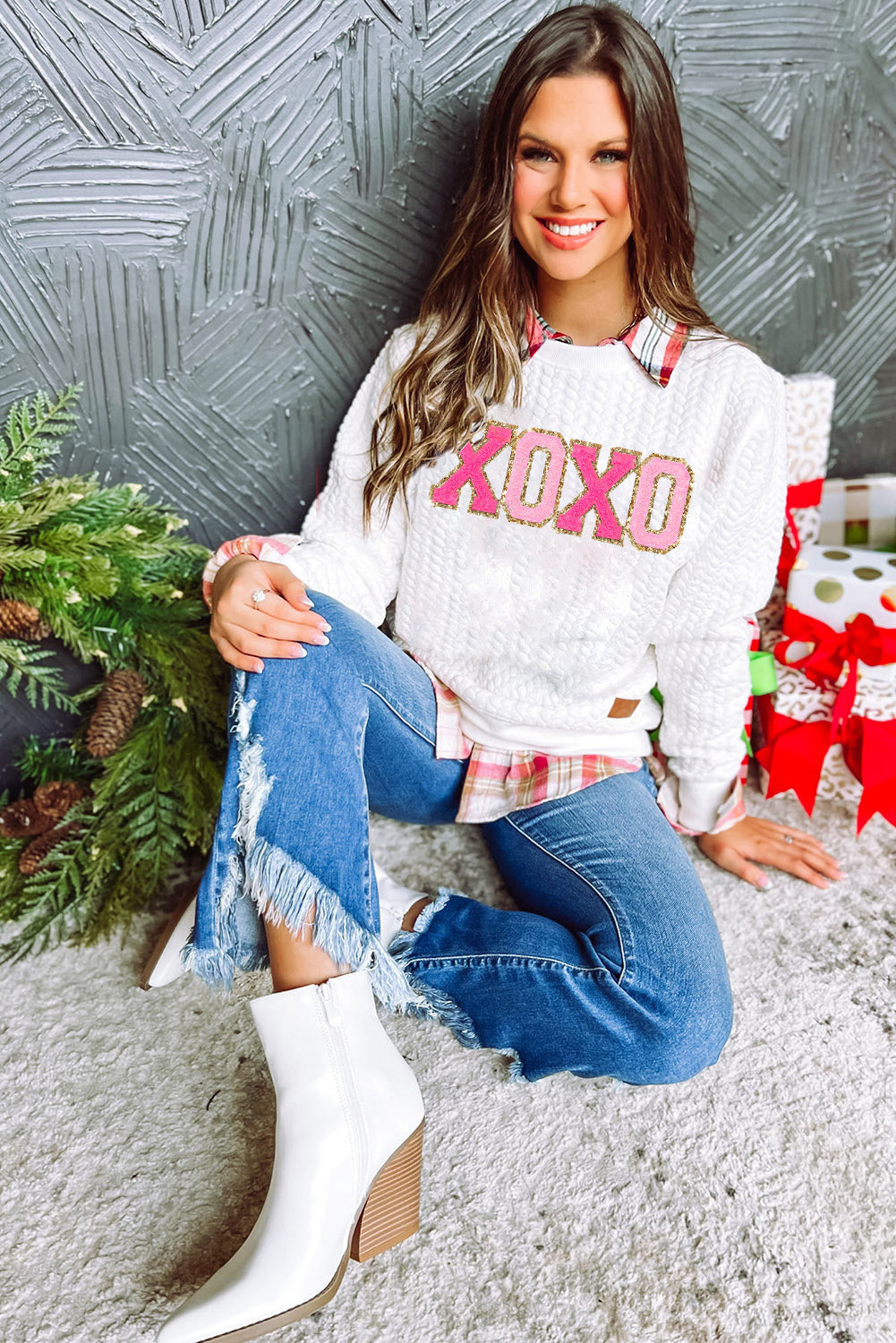 Blackish Green Merry And Bright Cable Knit Pullover Sweatshirt