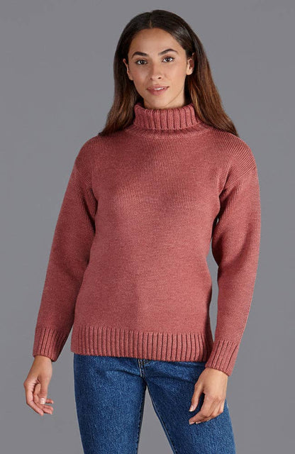 Womens 100% Chunky Merino Wool Submariner Roll Neck Jumper