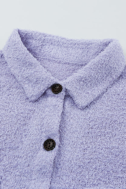 Veste chemise violette boutonnée en peluche avec poches