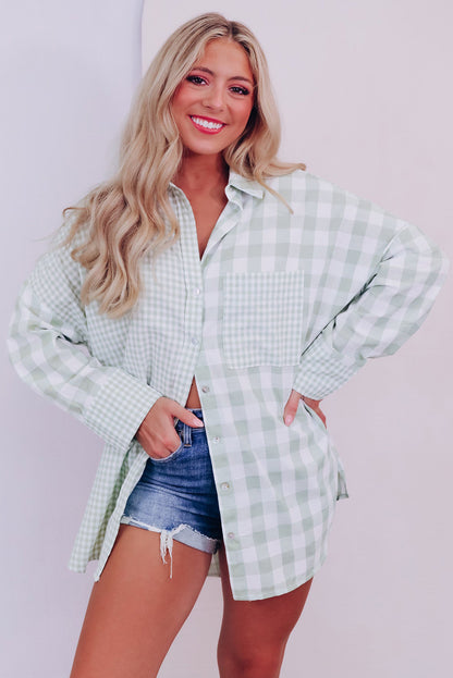 Sky Blue Mix Checked Patchwork Long Sleeve Shirt