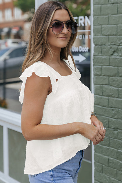 White Square Neck Textured Flowy Tank Top