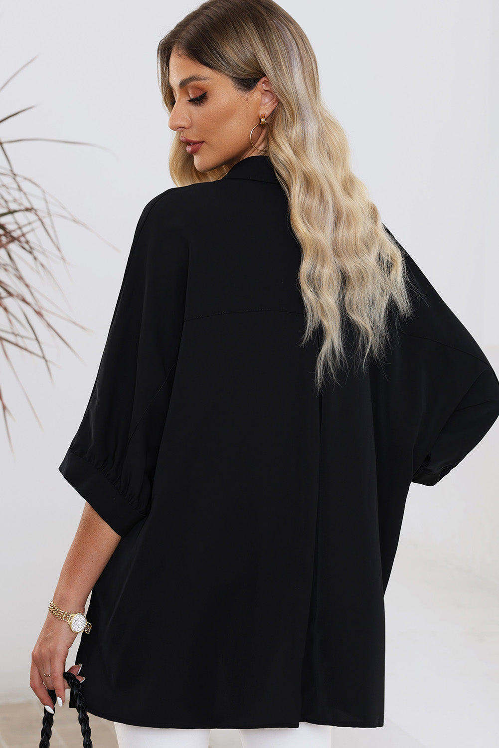 White 3/4 Puff Sleeve Oversize Shirt