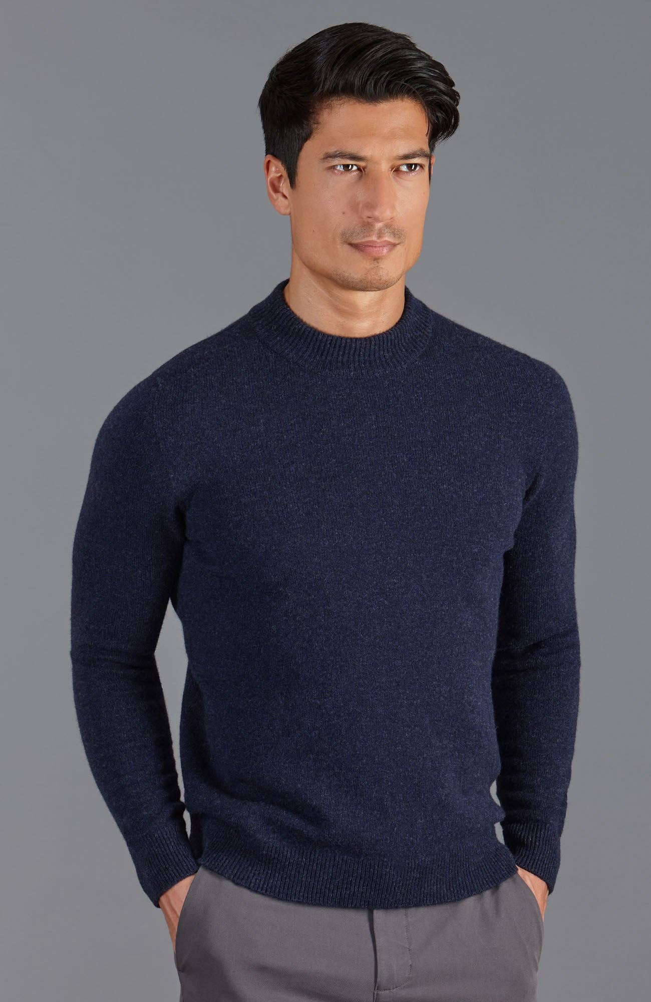 Mens Lambswool Narrow Mock Turtle Neck Jumper