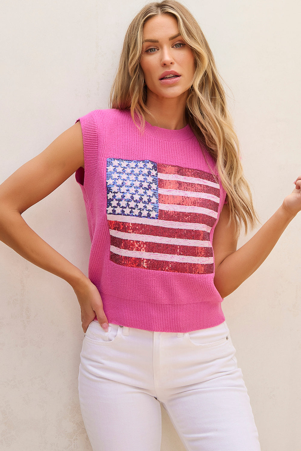 Bluing Sparkling American Flag Knitted Vest