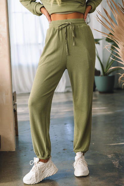 Conjunto de joggers Laurel Green Waffle Knit manga comprida com cordão