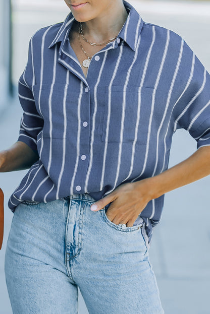 Orange Pocketed Striped Shirt