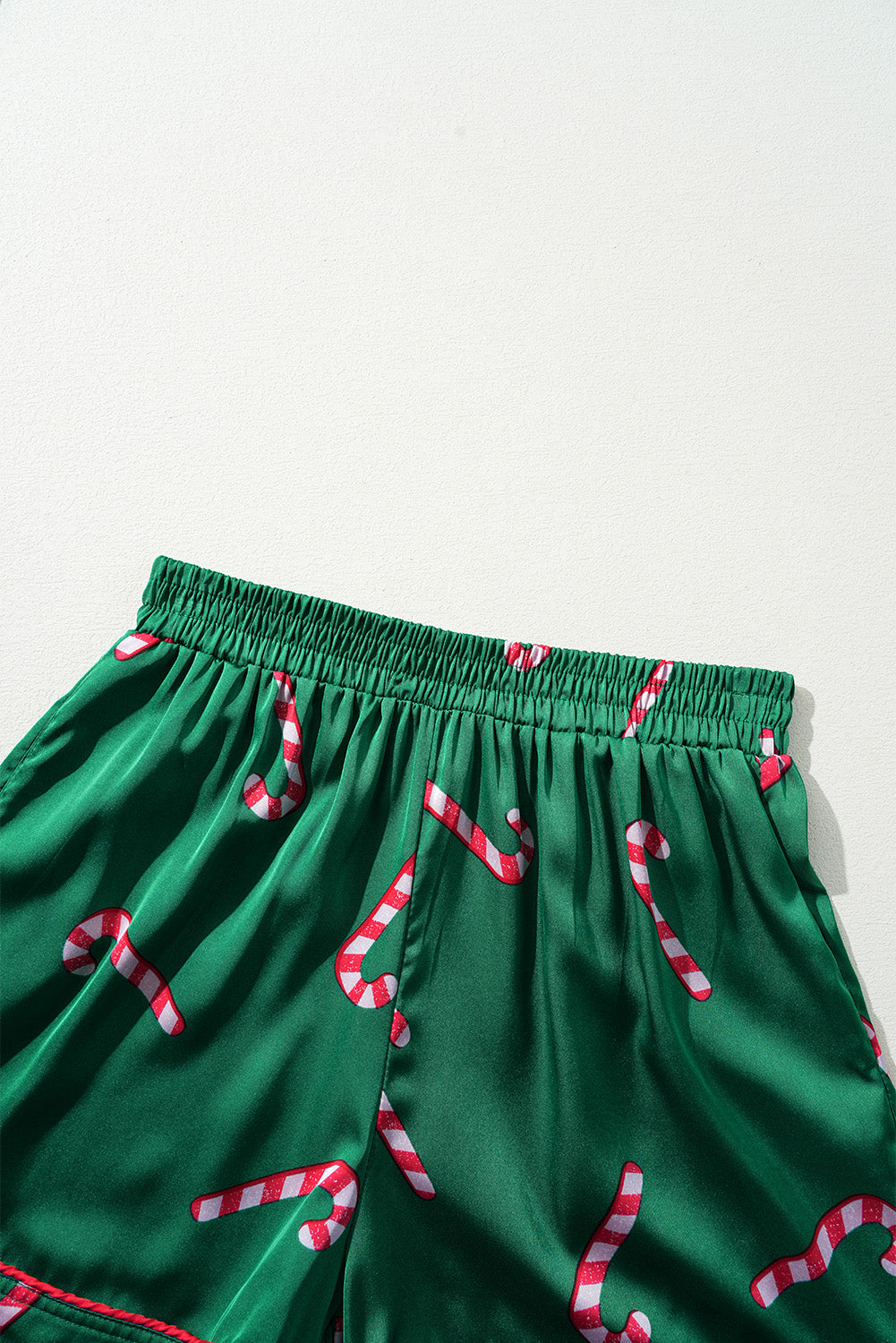 Green Christmas Candy Cane Print Shirt and Shorts Pajama Set