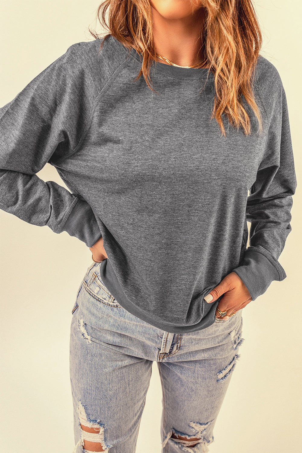 Green French Terry Cotton Blend Pullover Sweatshirt