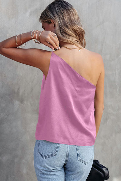 Bonbon Satin One Shoulder Loose Tank Top