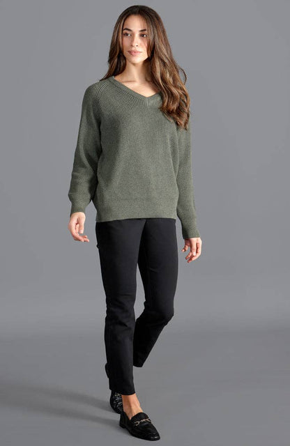 Womens Cotton Ribbed V Neck Jumper