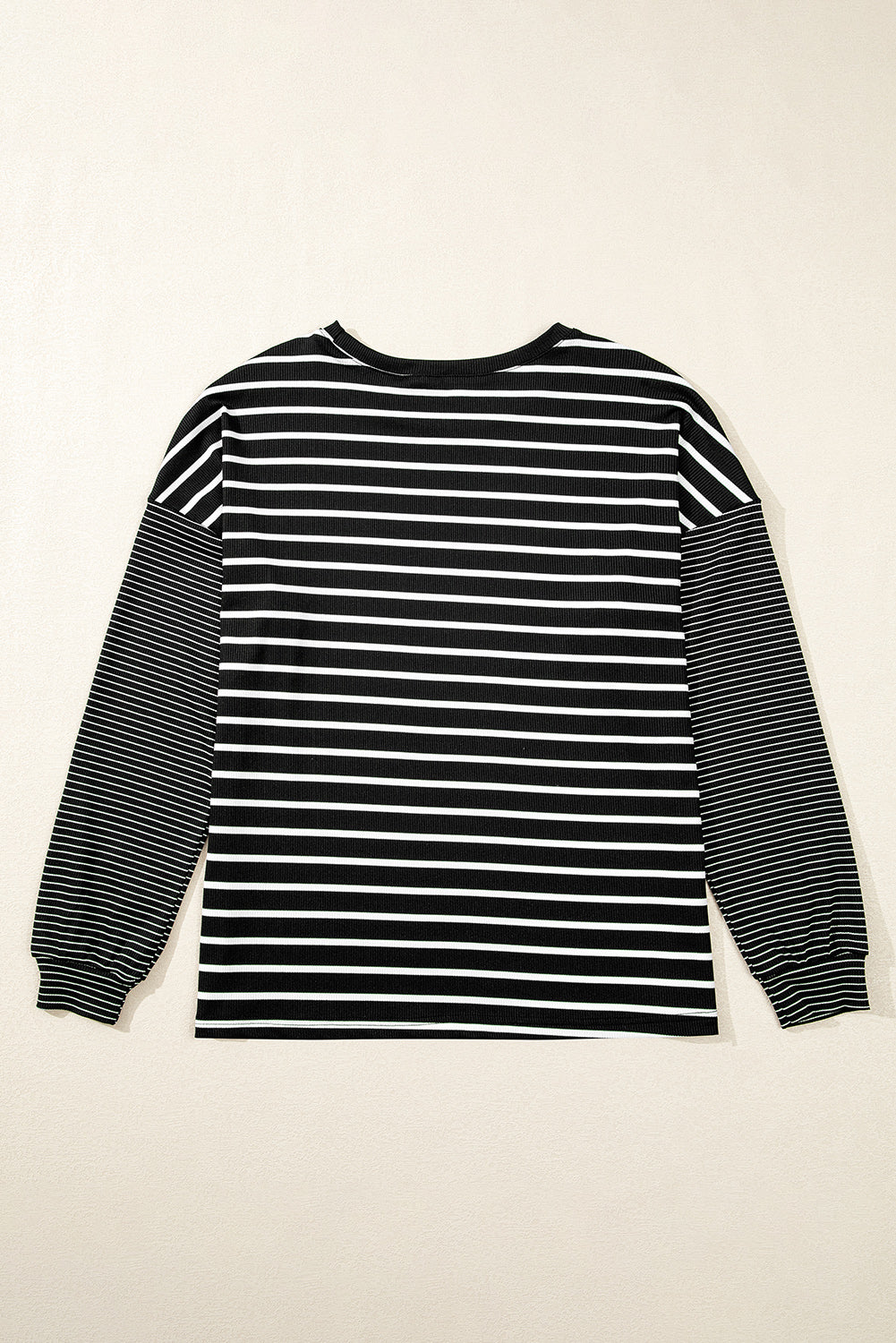 Black Stripe Patchwork Loose Long Sleeve Tee