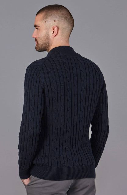 Mens Midweight Cotton Cable Zip Neck Jumper