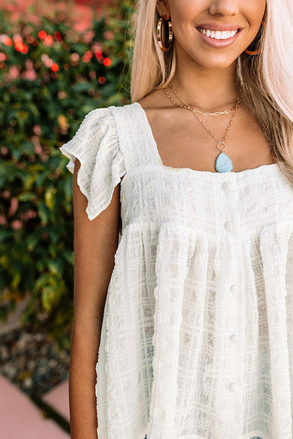 White Square Neck Textured Flowy Tank Top