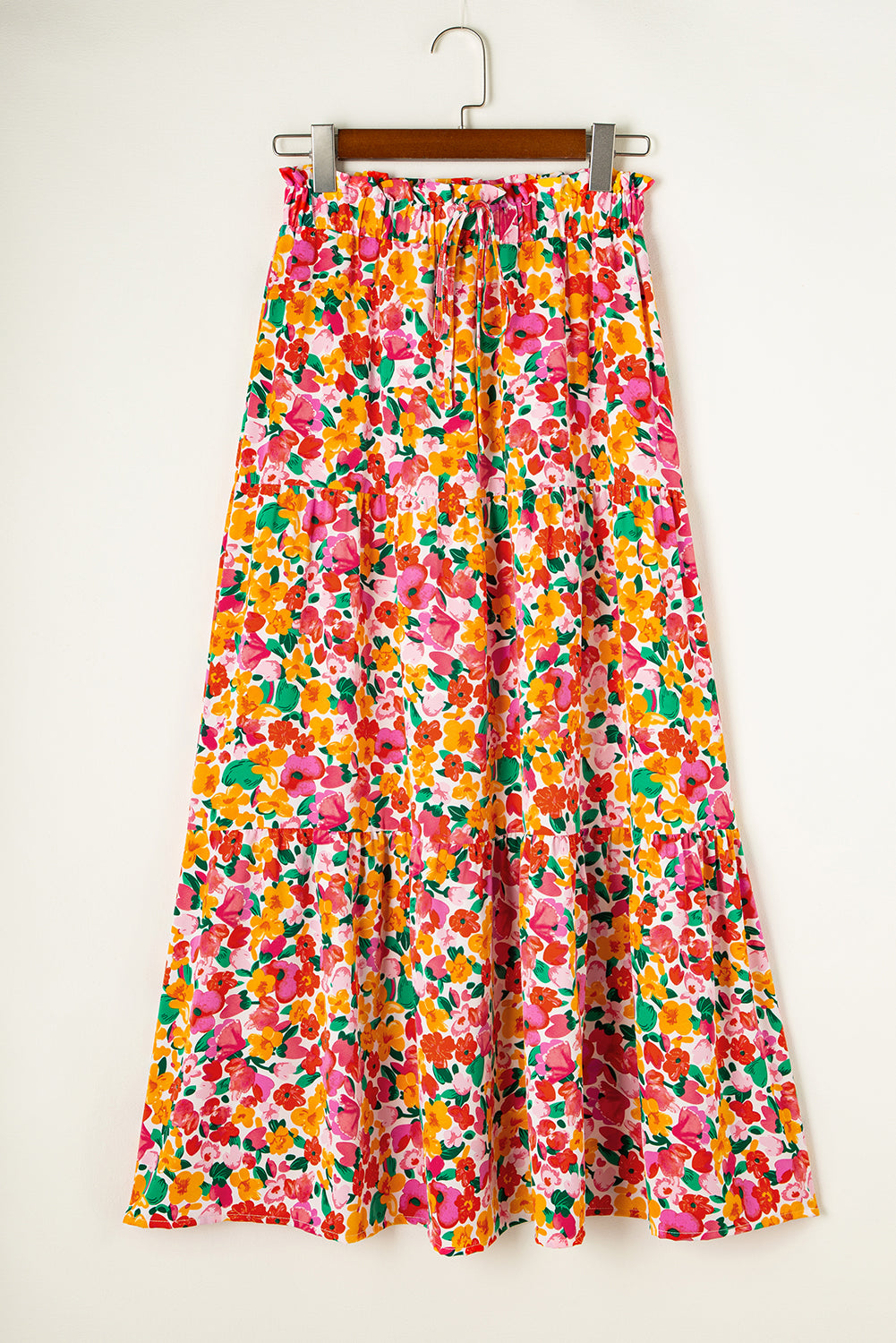 Saia longa em camadas com estampa floral Boho amarela