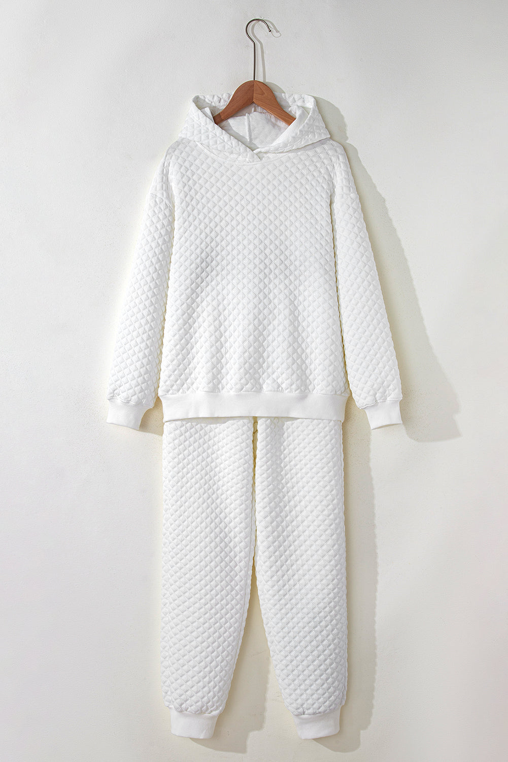 Ensemble deux pièces à capuche et pantalon de survêtement matelassé blanc