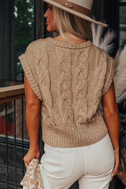 Pull en maille torsadée à mancherons beige français clair