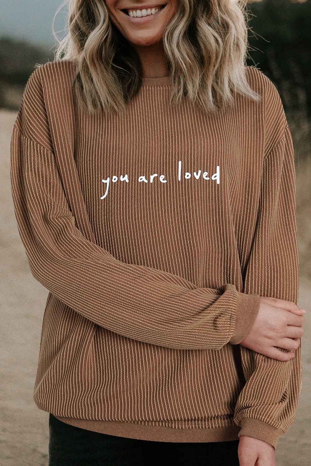 Sweat-shirt en velours côtelé imprimé vert noirâtre You Are Loved