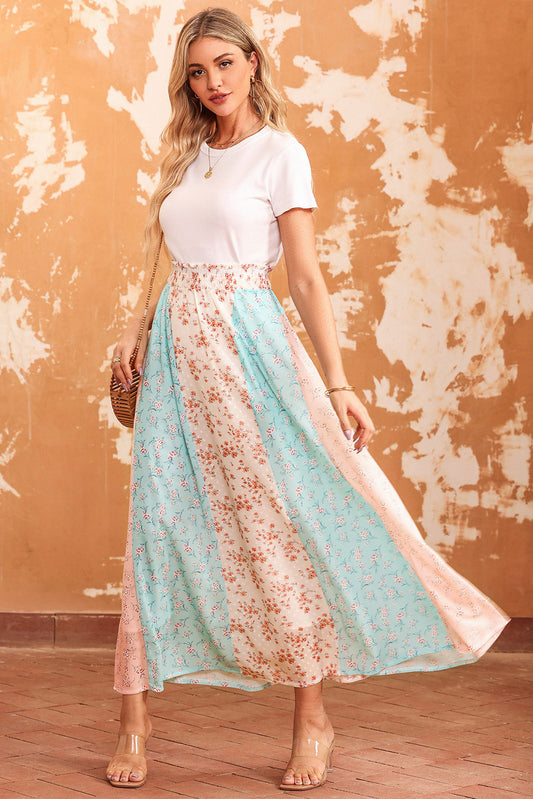 Saia maxi branca com estampa multifloral