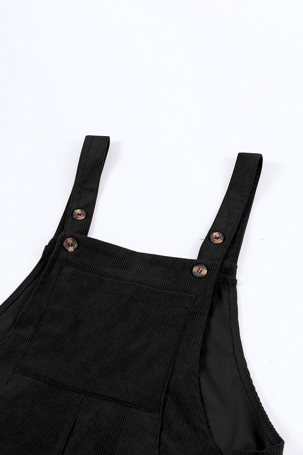 Black Solid Color Corduroy Wide Leg Bib Overalls