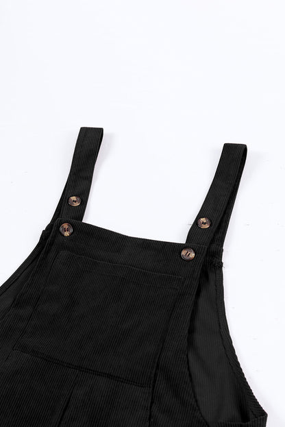 Black Solid Color Corduroy Wide Leg Bib Overalls