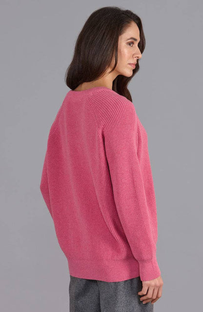 Womens Cotton Ribbed V Neck Jumper