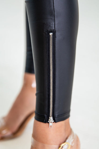 Legging noir en similicuir avec détail zippé