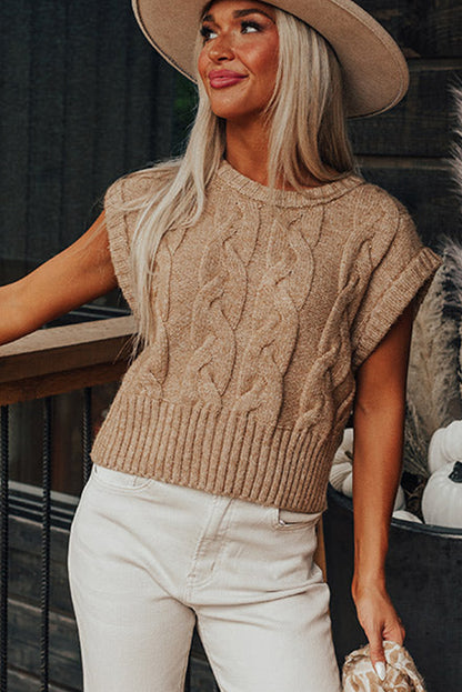 Pull en maille torsadée à mancherons beige français clair