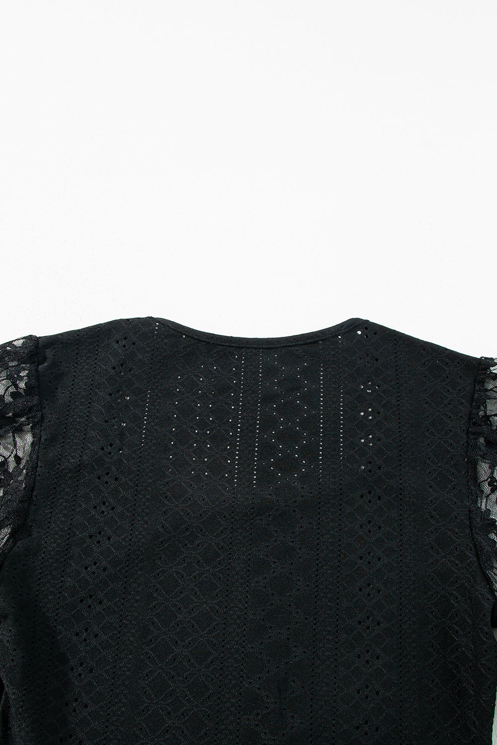 Black Frenchy Contrast Lace Bishop Sleeve Bodysuit