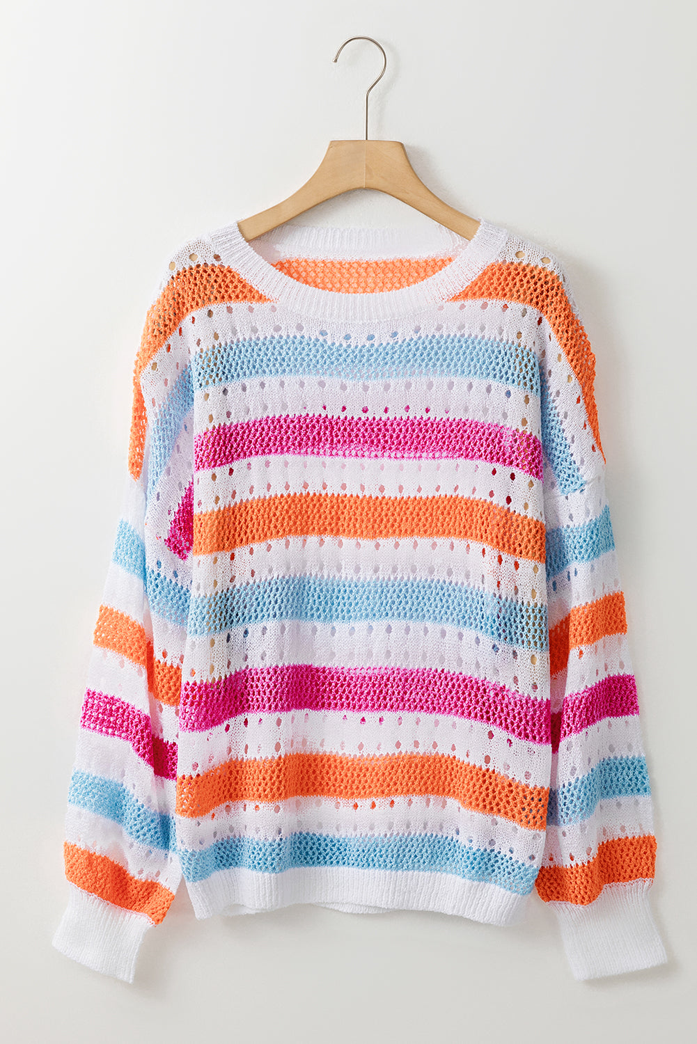 Multicolor Striped Hollowed Knitted Loose Sweater