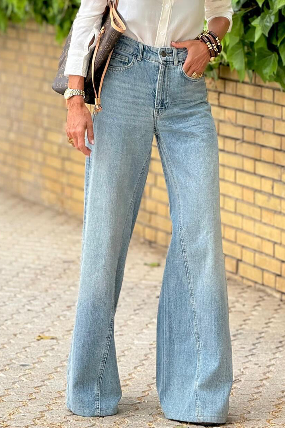 Jeans longos de cintura alta com perna extra larga com lavagem ácida azul crepúsculo