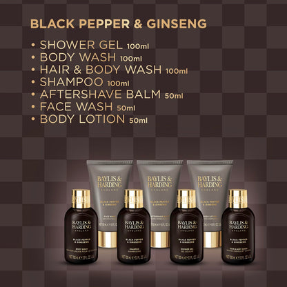 Baylis & Harding Black Pepper & Ginseng Men's Luxury Wash  Gift Set - Vegan Friendly (Pack of 1)