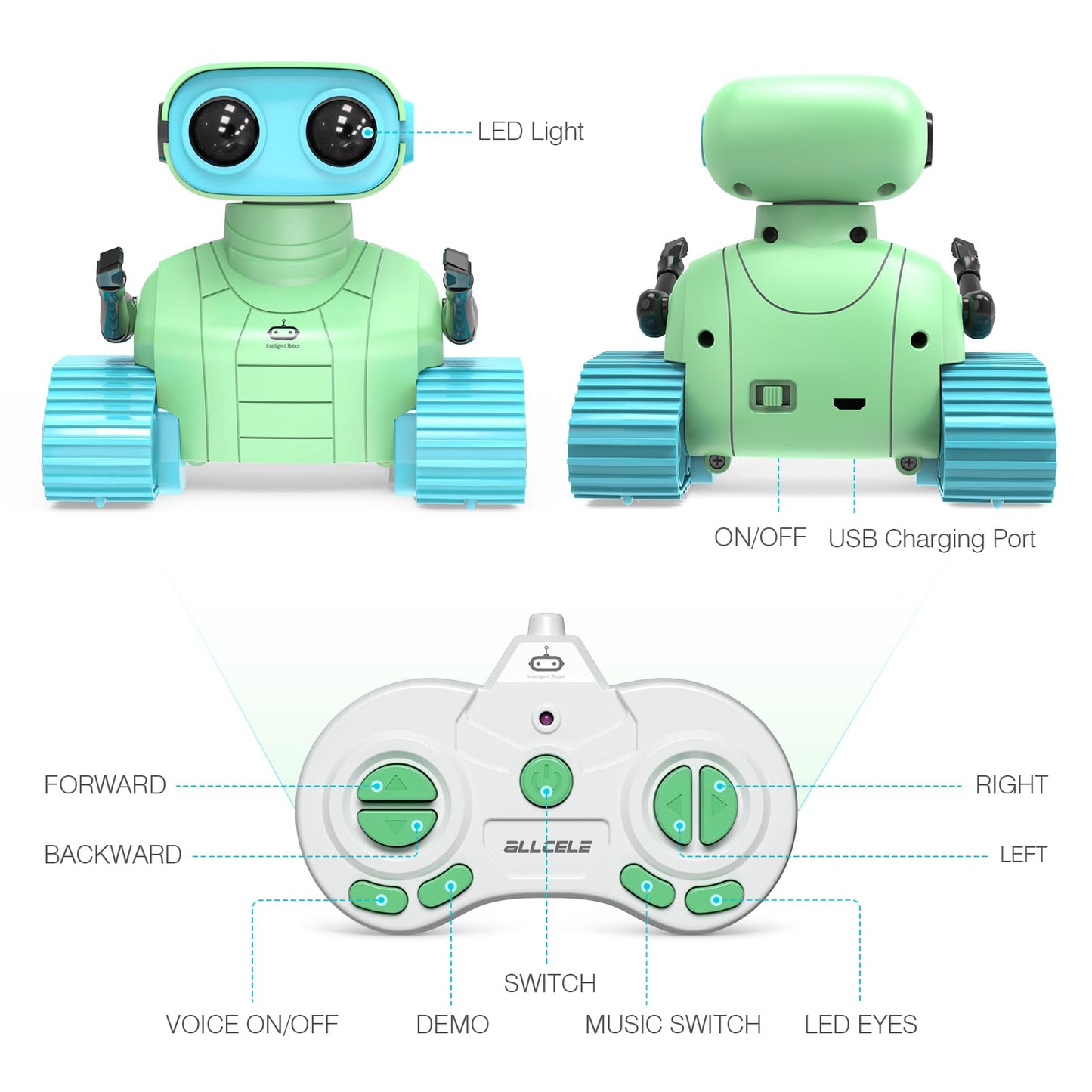 ALLCELE Robot Toys, Rechargeable Kids RC Robots for Girls & Boys