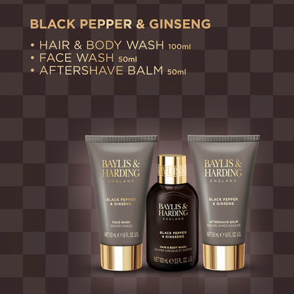 Baylis & Harding Black Pepper & Ginseng Men's Luxury Wash  Gift Set - Vegan Friendly (Pack of 1)