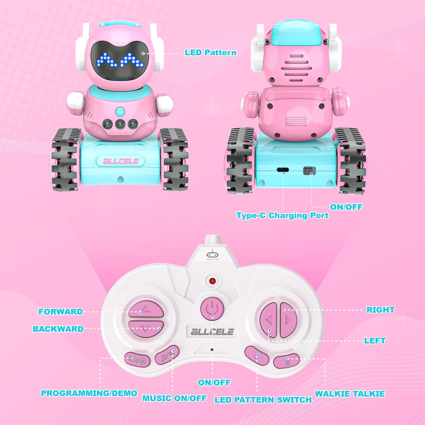 ALLCELE Robot Toys, Rechargeable Kids RC Robots for Girls & Boys