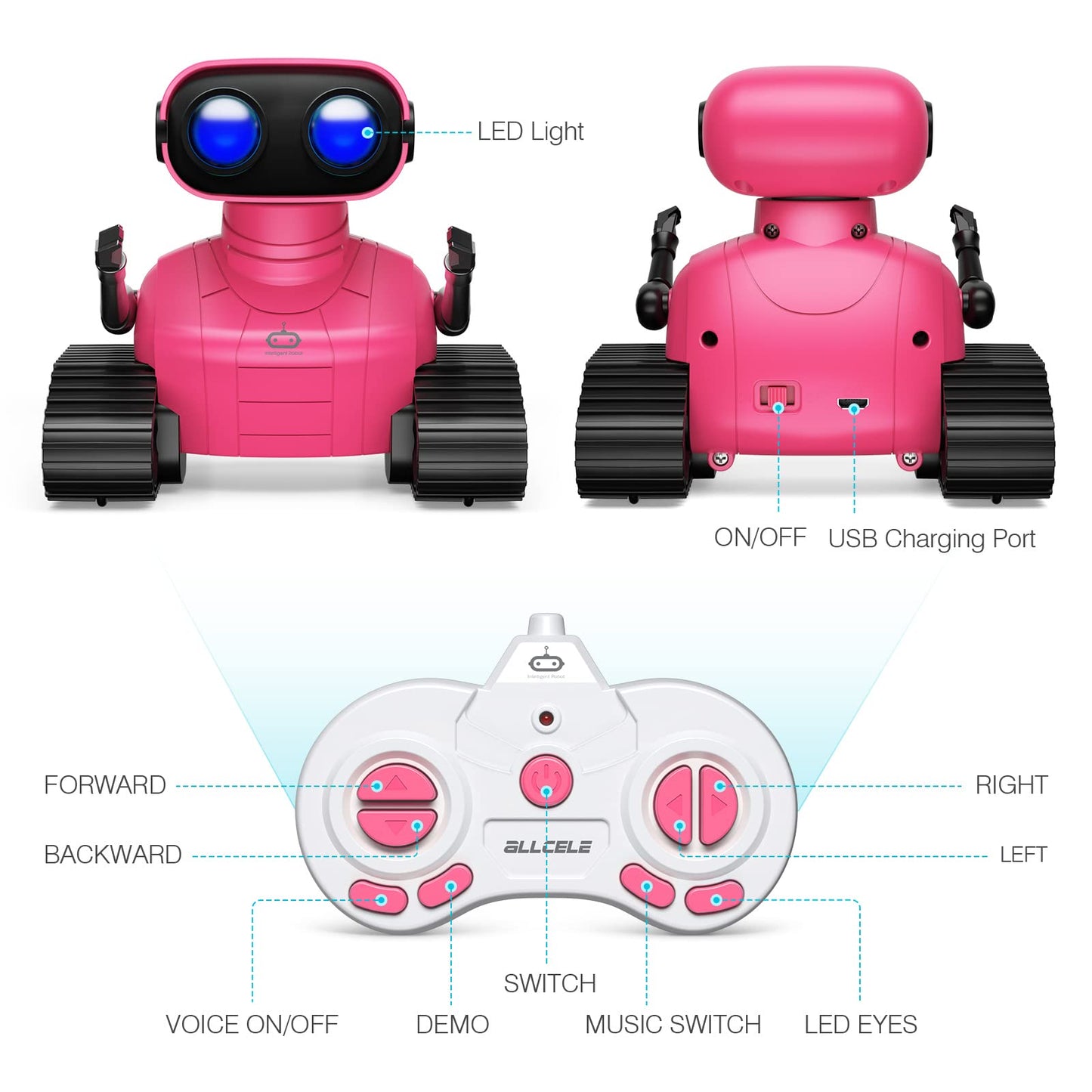 ALLCELE Robot Toys, Rechargeable Kids RC Robots for Girls & Boys