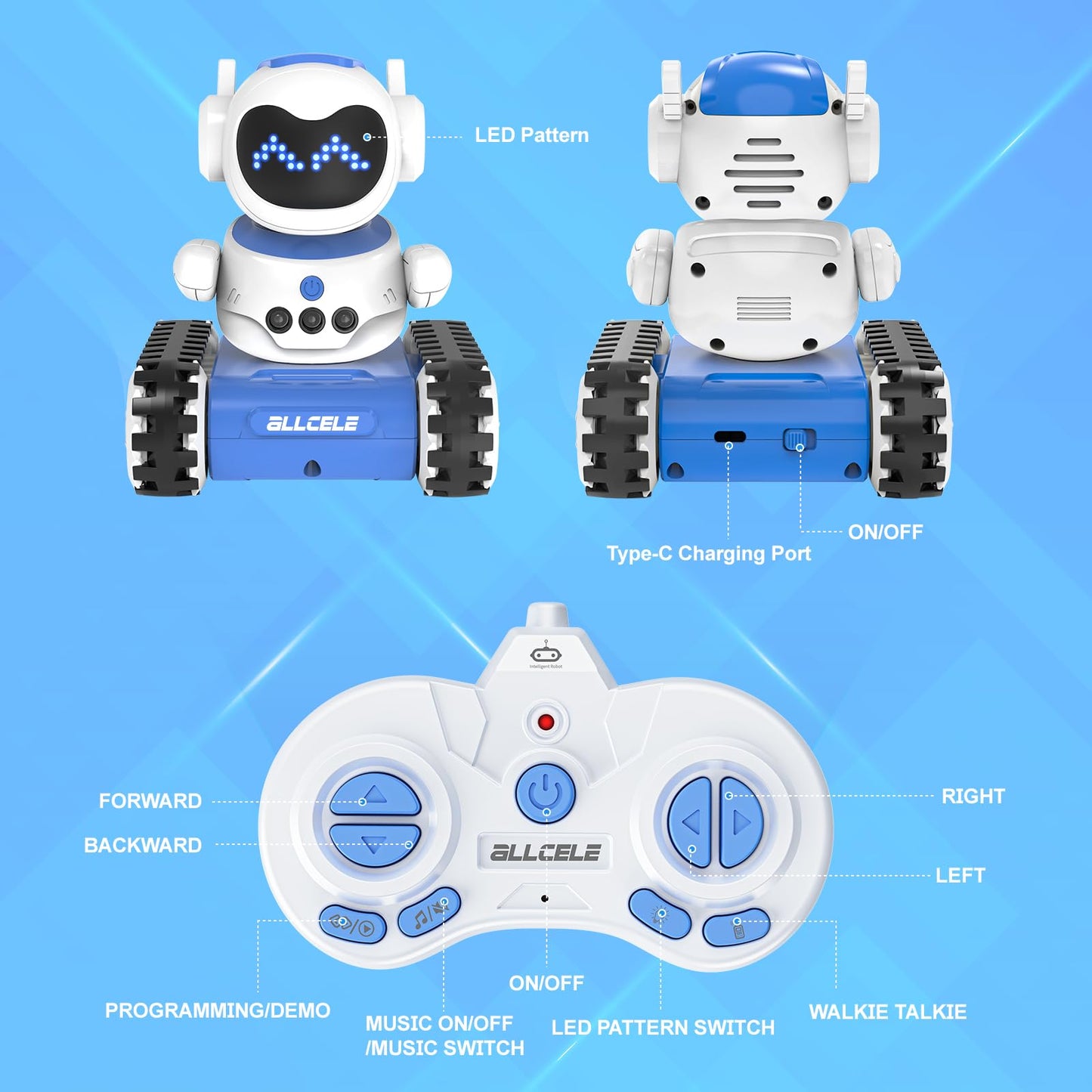 ALLCELE Robot Toys, Rechargeable Kids RC Robots for Girls & Boys